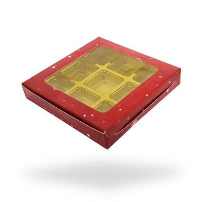 Christmas Theme 9 Cavity Chocolate Boxes with Window | Red | For Christmas Gifting | B2B
