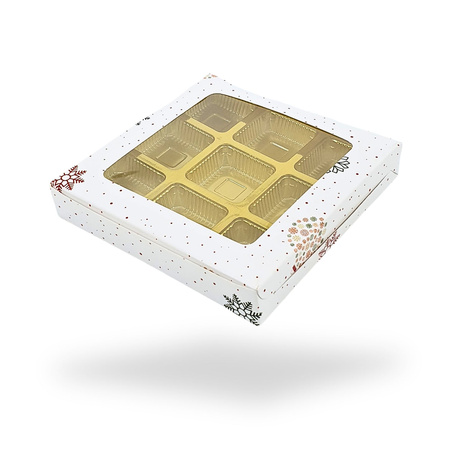 Christmas Theme 9 Cavity Chocolate Boxes with Window I White I For Christmas Gifting