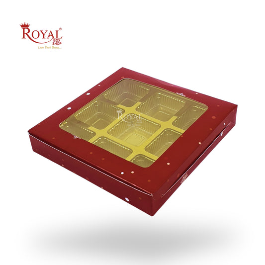 Christmas Theme 9 Cavity Chocolate Boxes with Window | Red | For Christmas Gifting | B2B