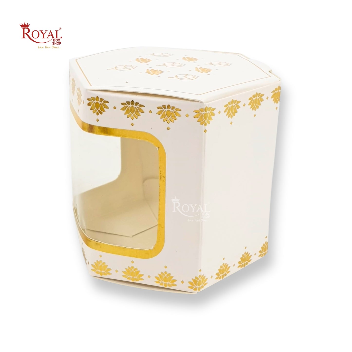 Cookies Box with Window I RCF-07 D2 White With Golden Leafing I 3x3x3 inches
