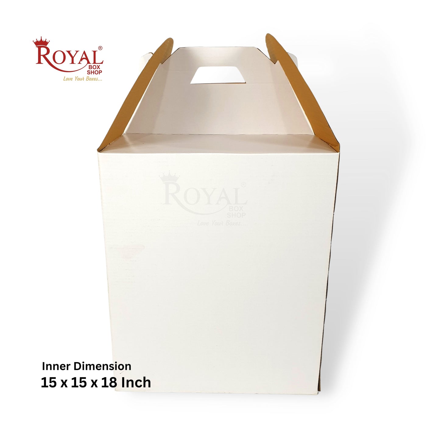 Corrugated Tall Cake Box with Handle I Exquisite White I 15x15x18 Inch I Perfect for Birthdays Cake Packaging Royal Box Shop