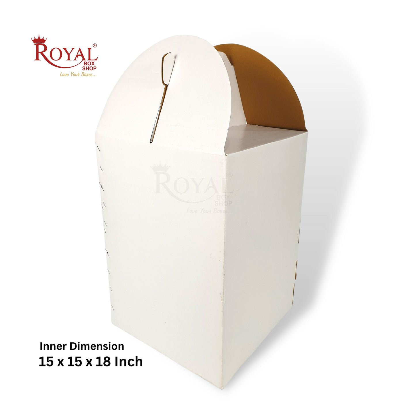 Corrugated Tall Cake Box with Handle I Exquisite White I 15x15x18 Inch I Perfect for Birthdays Cake Packaging Royal Box Shop