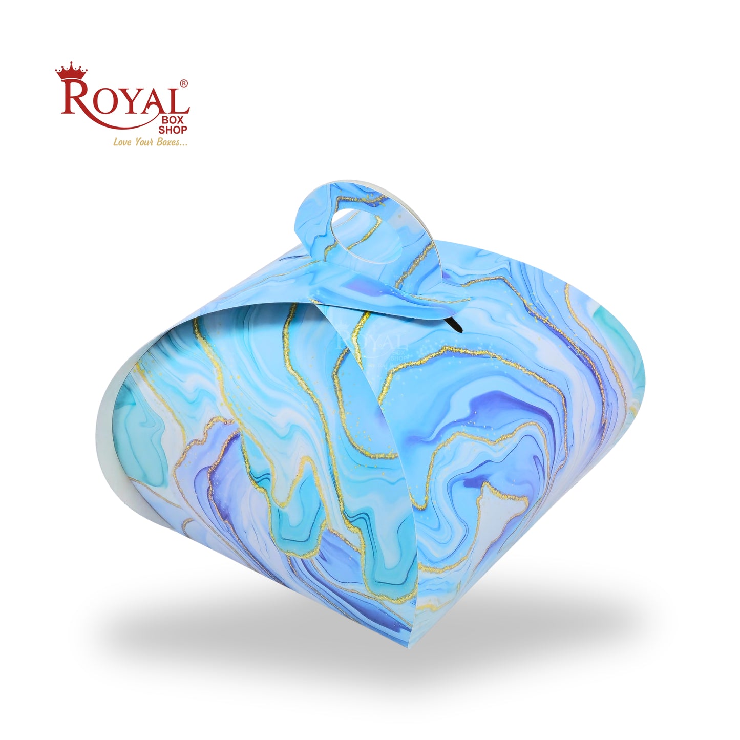 Dome Cake Box with Handle I Blue Marble Print I 8x8x7 Inch I Perfect for Cake & Cookies
