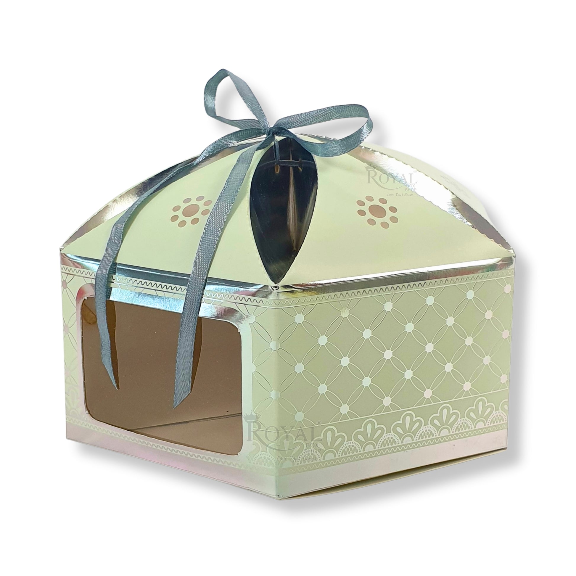 Dry Cake Box with Gold Foil Accents (7x7x3 Inch) Green Flower Royal Box Shop
