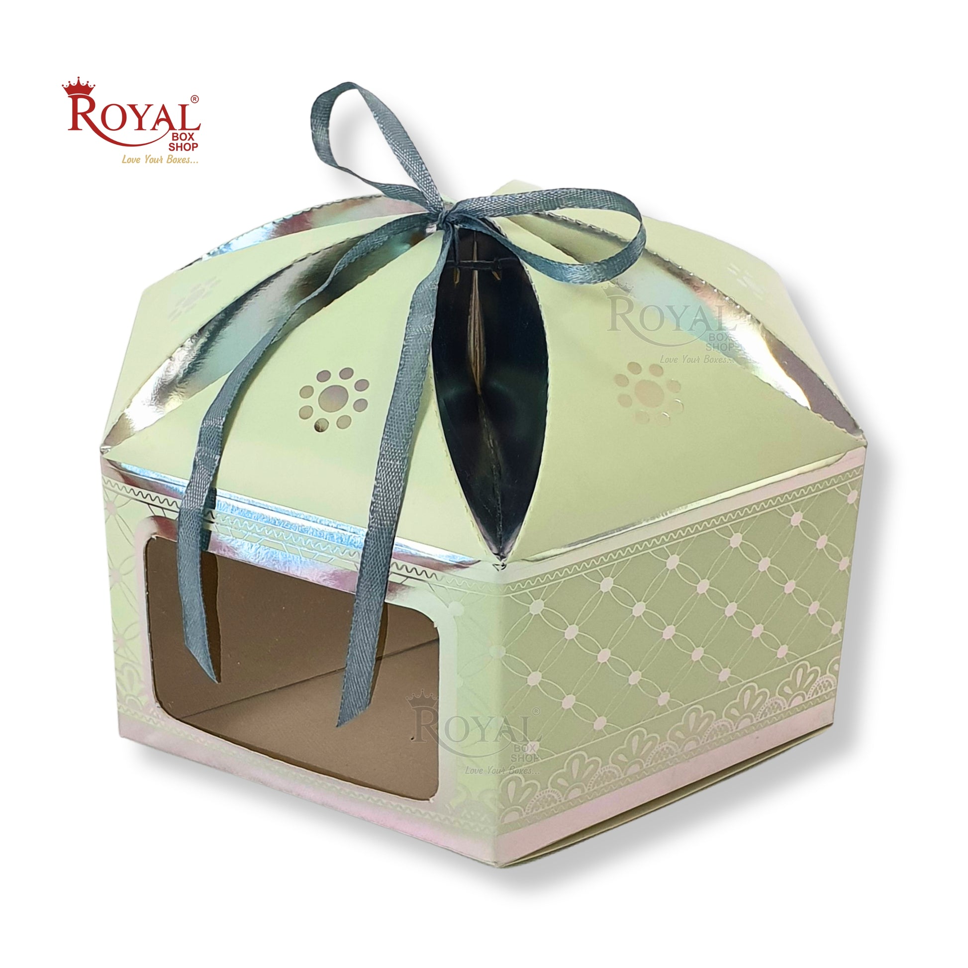 Dry Cake Box with Gold Foil Accents (7x7x3 Inch) Green Flower Royal Box Shop