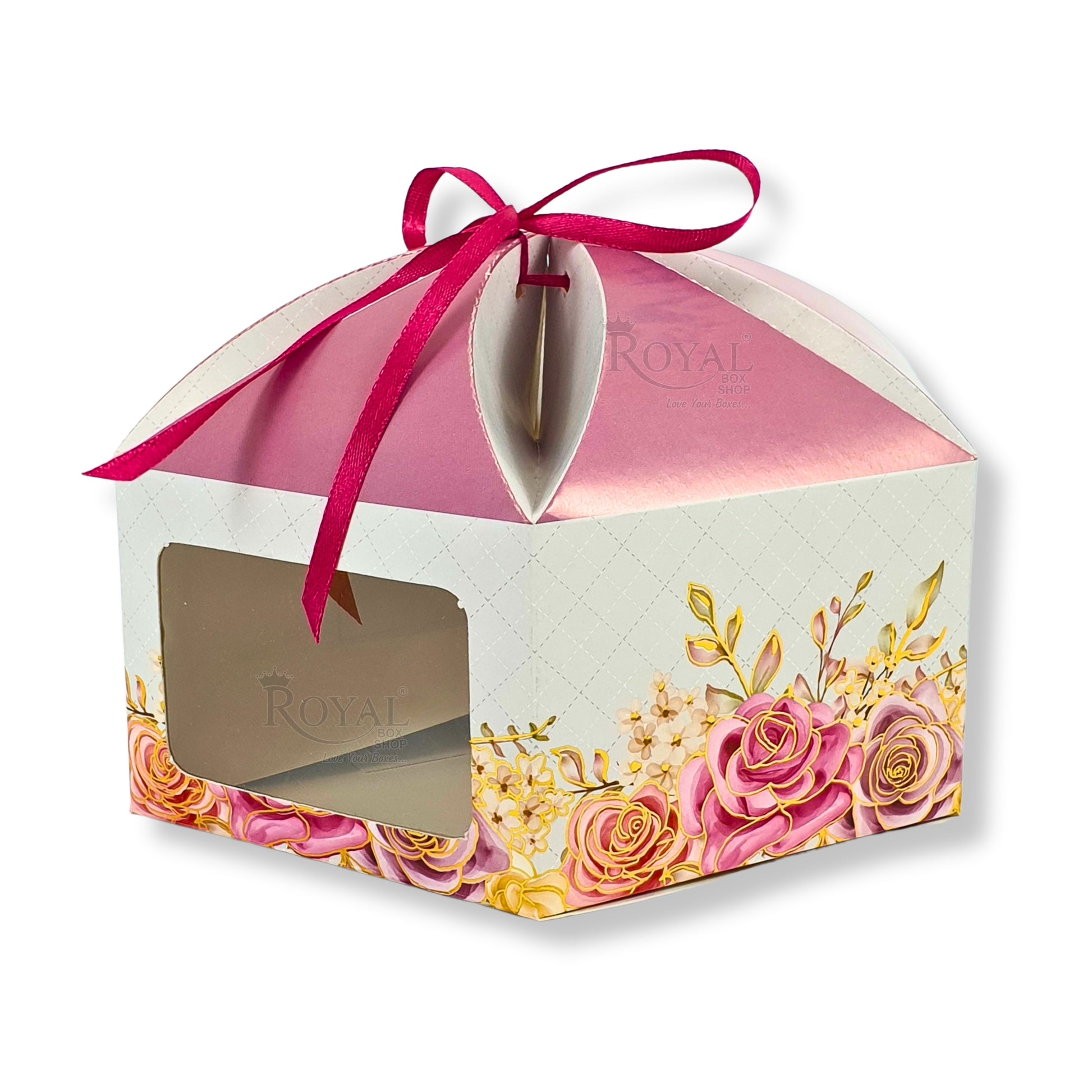 Dry Cake Box with Gold Foil Accents (7x7x3 Inch) Grey Flower Royal Box Shop