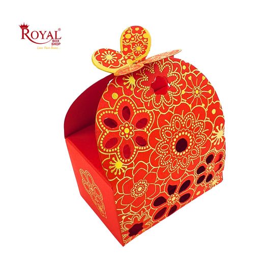 Flower Butterfly Hollow Candy Box Cookie Gift Boxes I Red Gold Foil Leafing Print I 3.5x2.25x2.4 inches Royal Box Shop