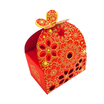 Flower Butterfly Hollow Candy Box Cookie Gift Boxes I Red Gold Foil Leafing Print I 3.5x2.25x2.4 inches