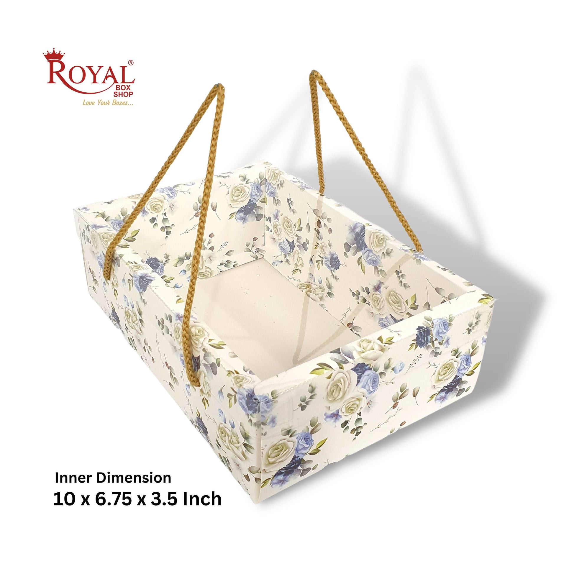 Gift Hamper Bags with Transparent Lid I 10 x 6.75 x 3.5 inches I Blue Flower I Christmas Gifting, Party Gifts, Return favor Gifting Royal Box Shop