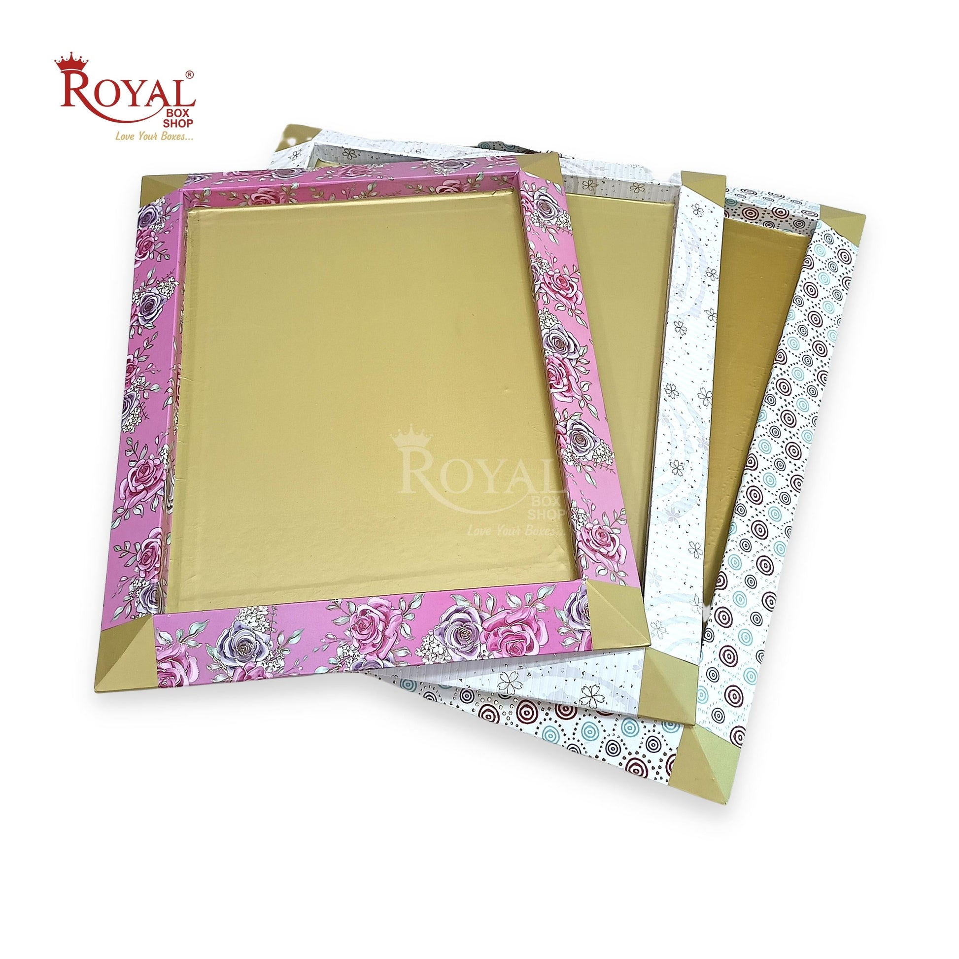 Gift Hamper MDF Trays I 14x18x1 Inches I Polka I Scodish Gold Print I For Return Favor Gifts, Festival & Wedding Gifting Royal Box Shop
