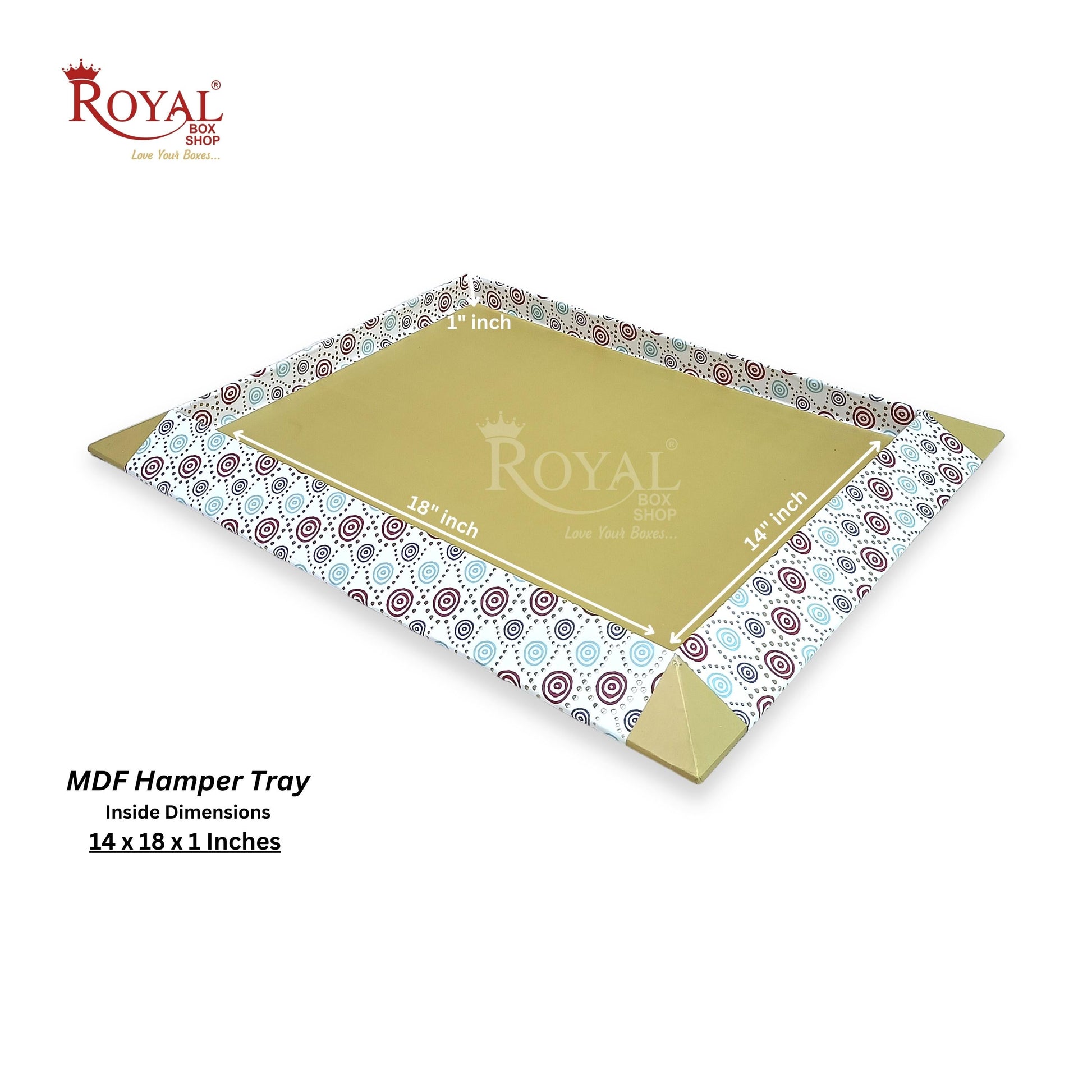 Gift Hamper MDF Trays I 14x18x1 Inches I Polka I Scodish Gold Print I For Return Favor Gifts, Festival & Wedding Gifting Royal Box Shop