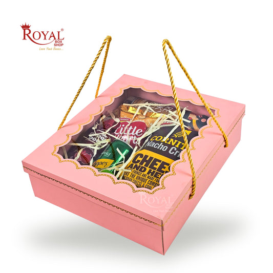 Premium Gift Hamper Box I 10x12x3.5 Inch I Pink I With Golden Dori Handle