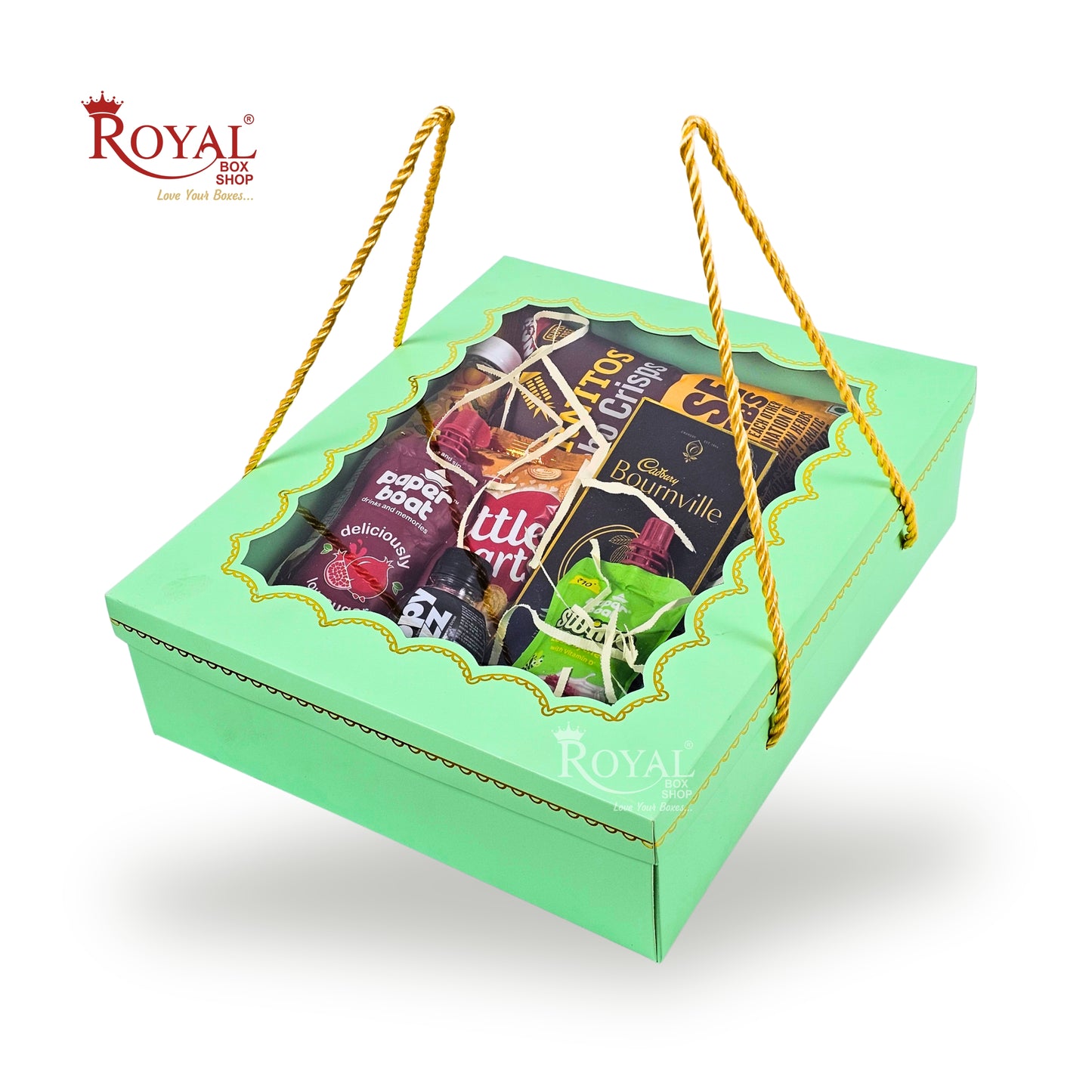Premium Gift Hamper Box I 10x12x3.5 Inch I Royal Green I With Golden Dori Handle