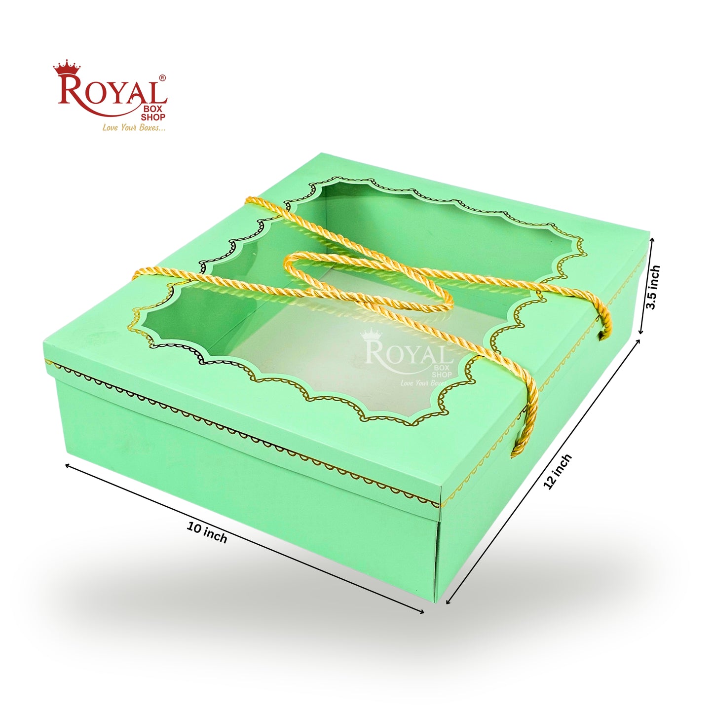 Premium Gift Hamper Box I 10x12x3.5 Inch I Royal Green I With Golden Dori Handle