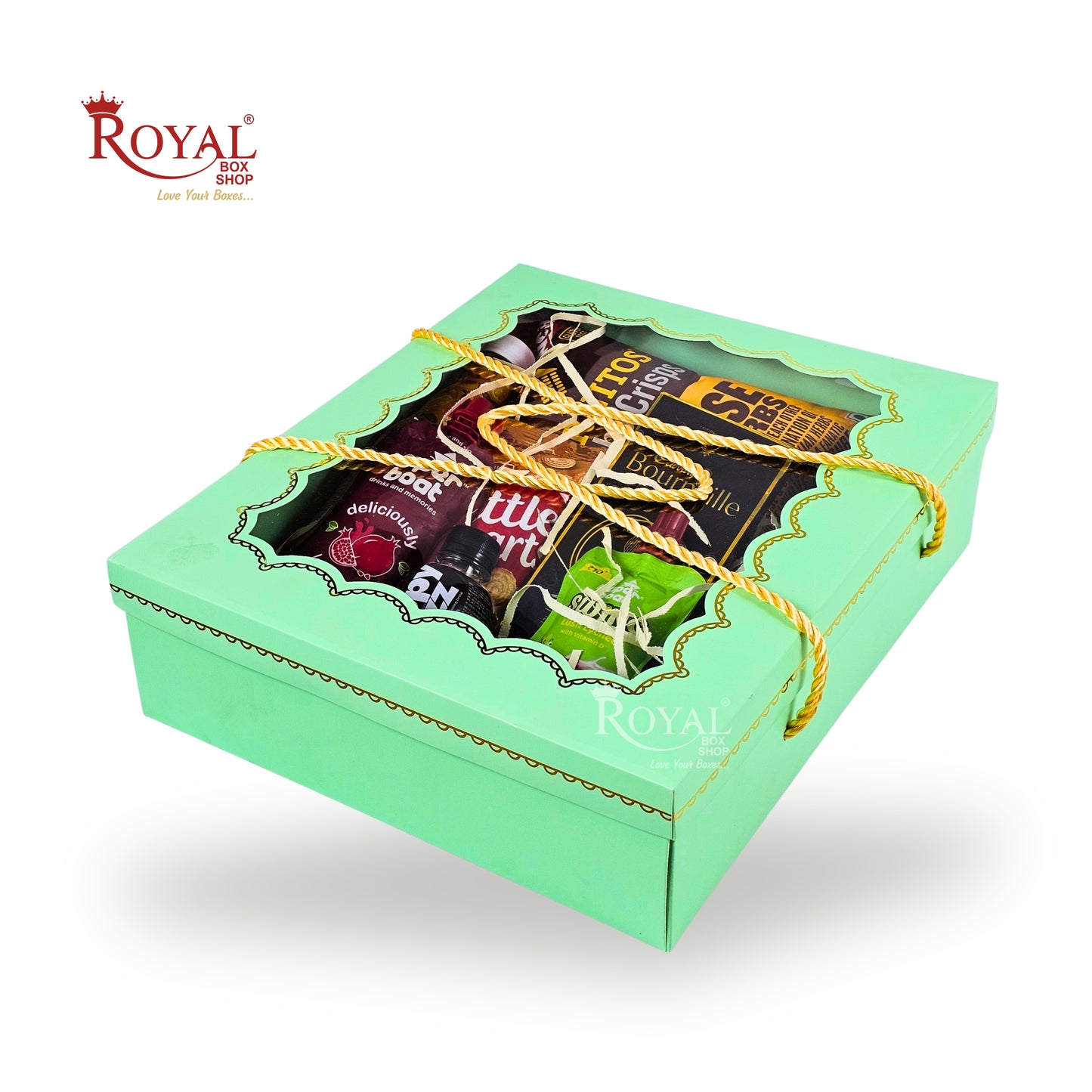 Premium Gift Hamper Box I 10x12x3.5 Inch I Royal Green I With Golden Dori Handle