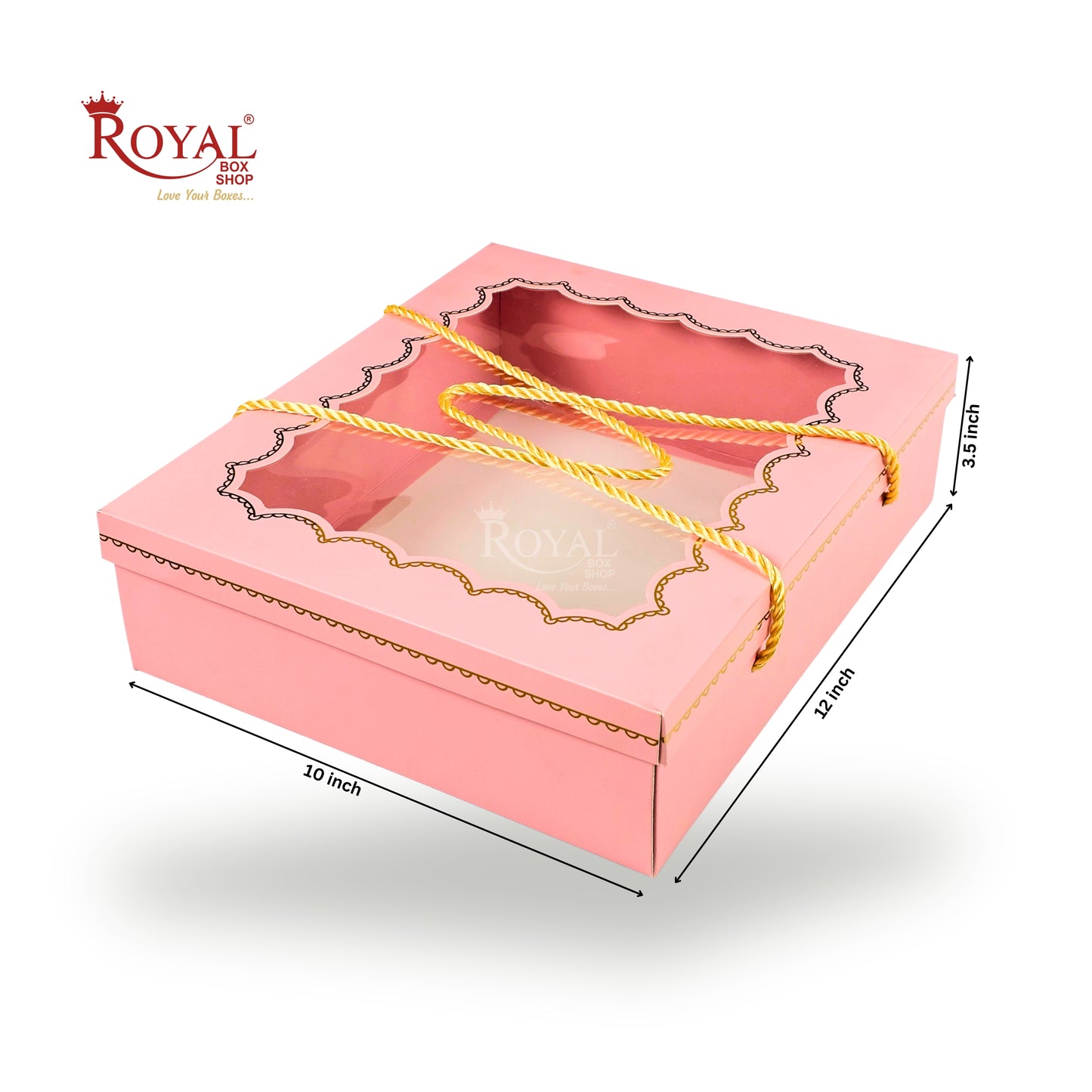 Premium Gift Hamper Box I 10x12x3.5 Inch I Pink I With Golden Dori Handle