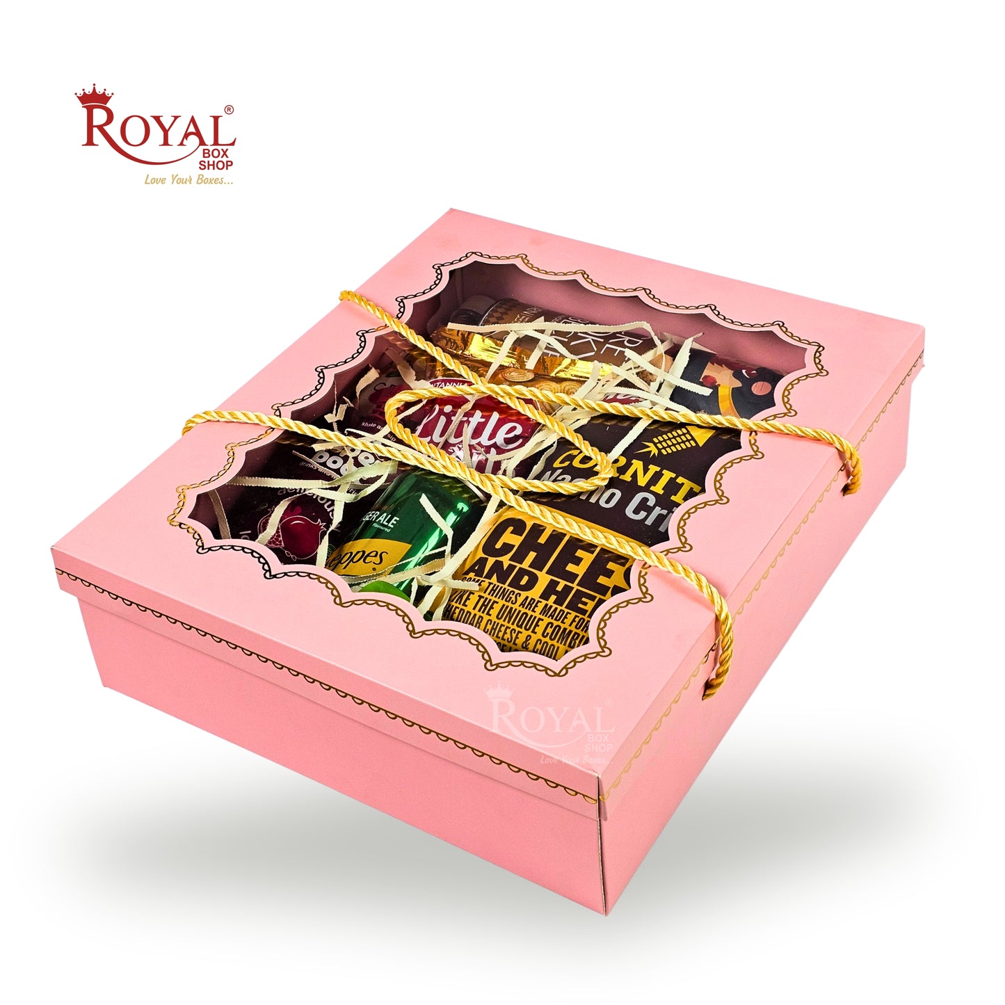 Premium Gift Hamper Box I 10x12x3.5 Inch I Pink I With Golden Dori Handle