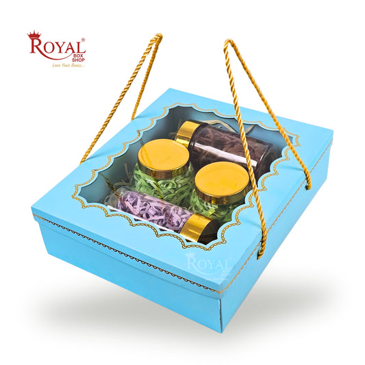 Premium Gift Hamper Box I 10x12x3.5 Inch I Royal Blue I With Golden Dori Handle