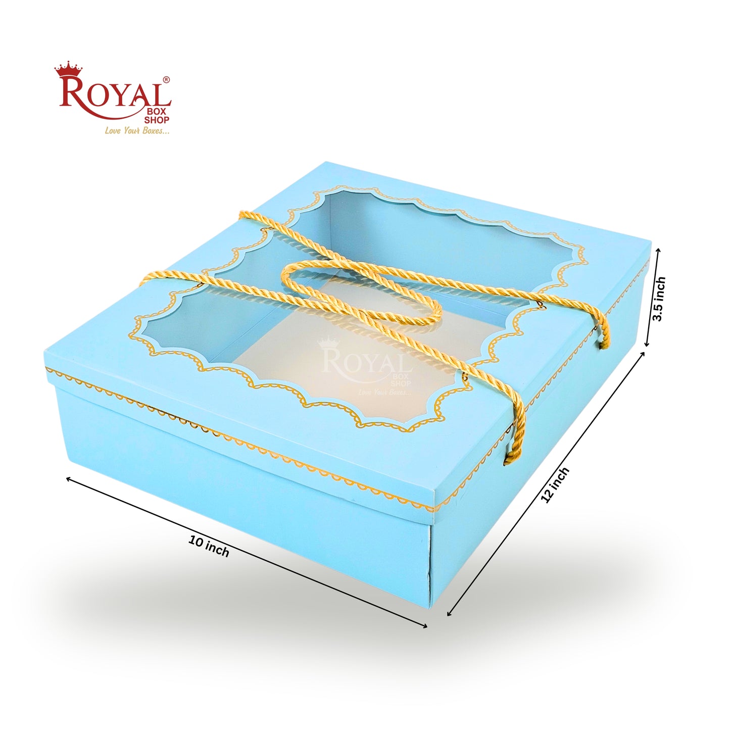Premium Gift Hamper Box I 10x12x3.5 Inch I Royal Blue I With Golden Dori Handle