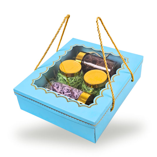 Premium Gift Hamper Box I 10x12x3.5 Inch I Royal Blue I With Golden Dori Handle