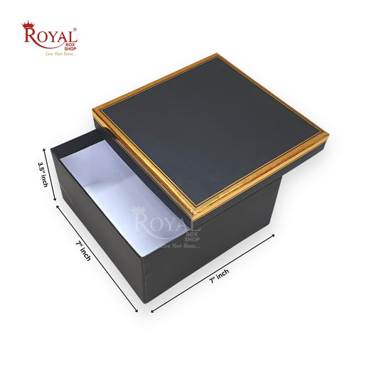 Hamper Gift Boxes I 7x7x3.5 Inches I Black with Gold Foiling I For Return Wedding Corporate Hamper Gifts Box Royal Box Shop