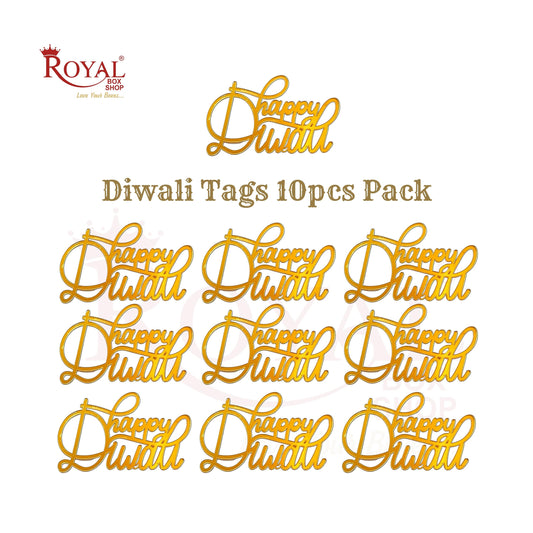 Happy Diwali Tags I Acrylic Golden I Gift Tags I Pack of 10 Gift Tags I Free Shipping 03 Royal Box Shop