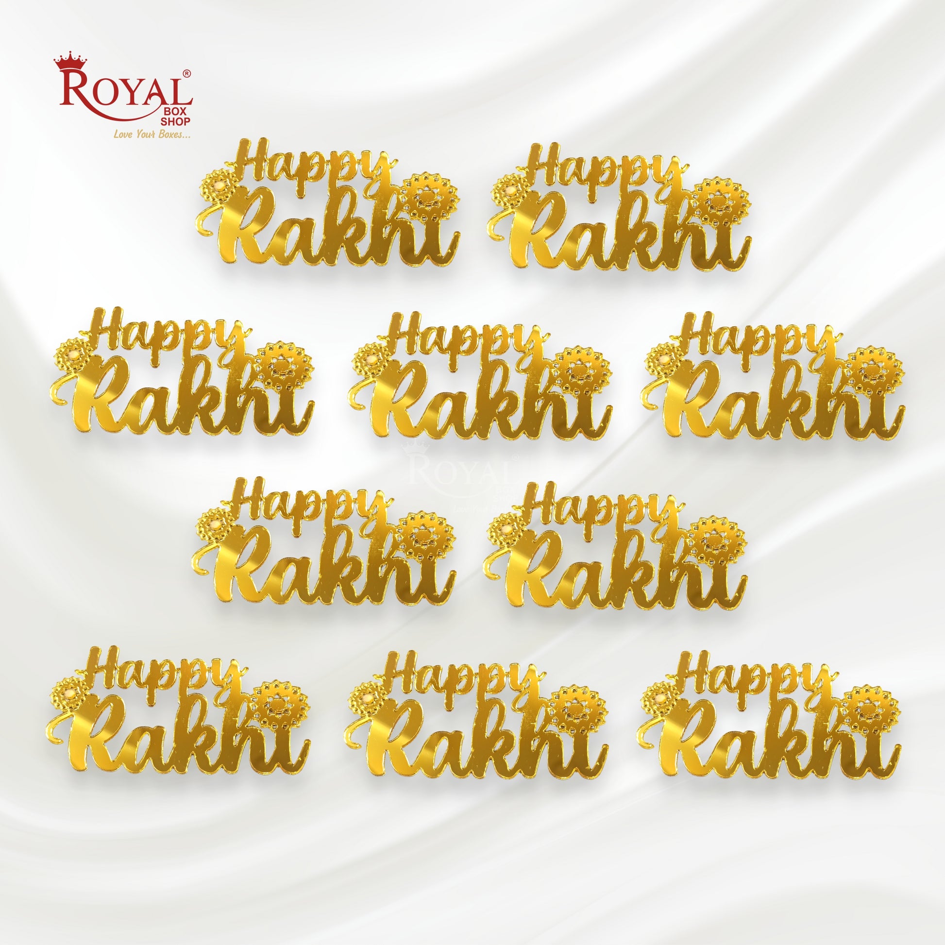 Happy Rakhi I Gift Tags I Acrylic Golden I Pack of 10 Gift Tags I Free Shipping Royal Box Shop