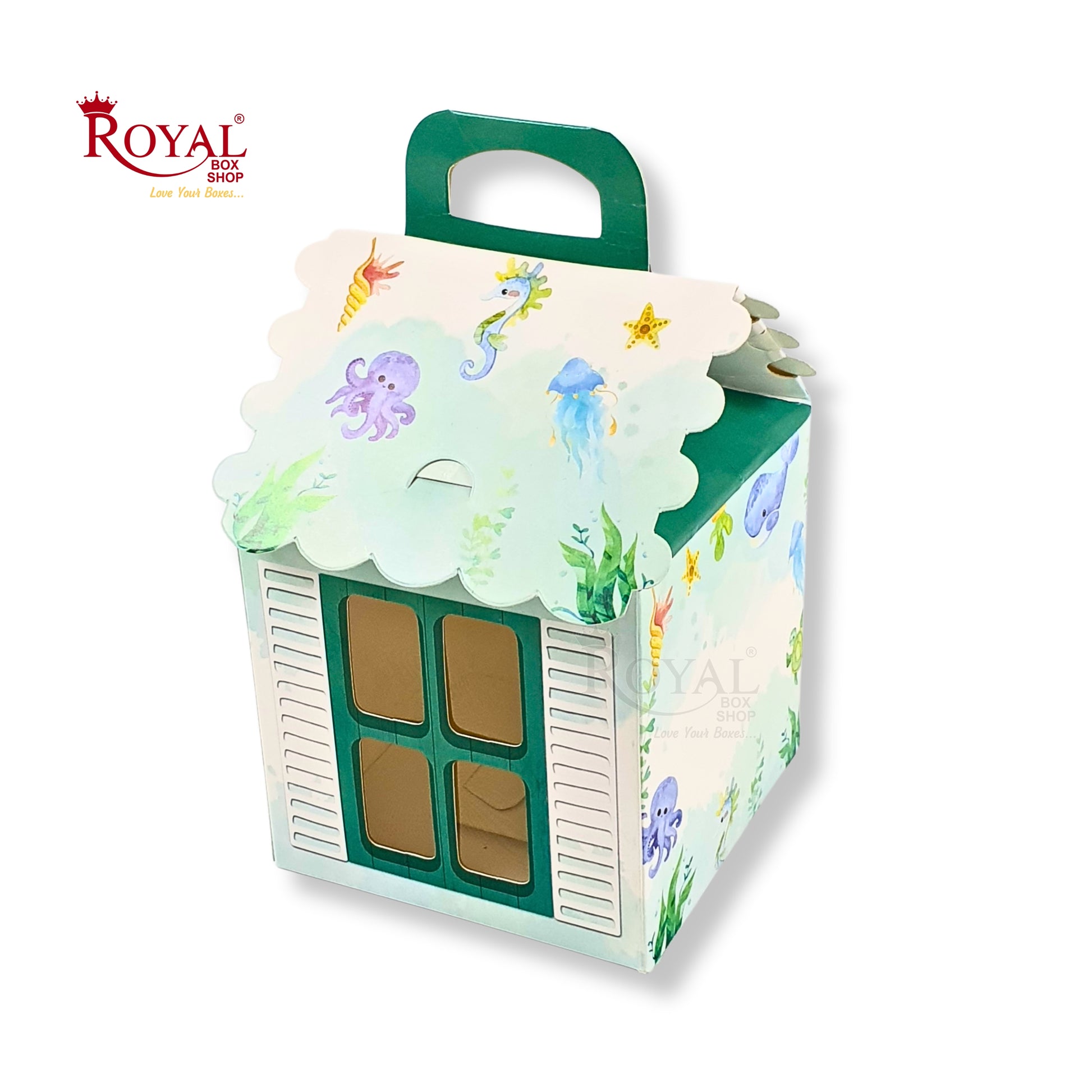 Hut Shape Gift Boxes I 4x4x4 Inch I Aqua Sea Theme I Perfect For Birthday, Return Favor, Baby Announcements Royal Box Shop