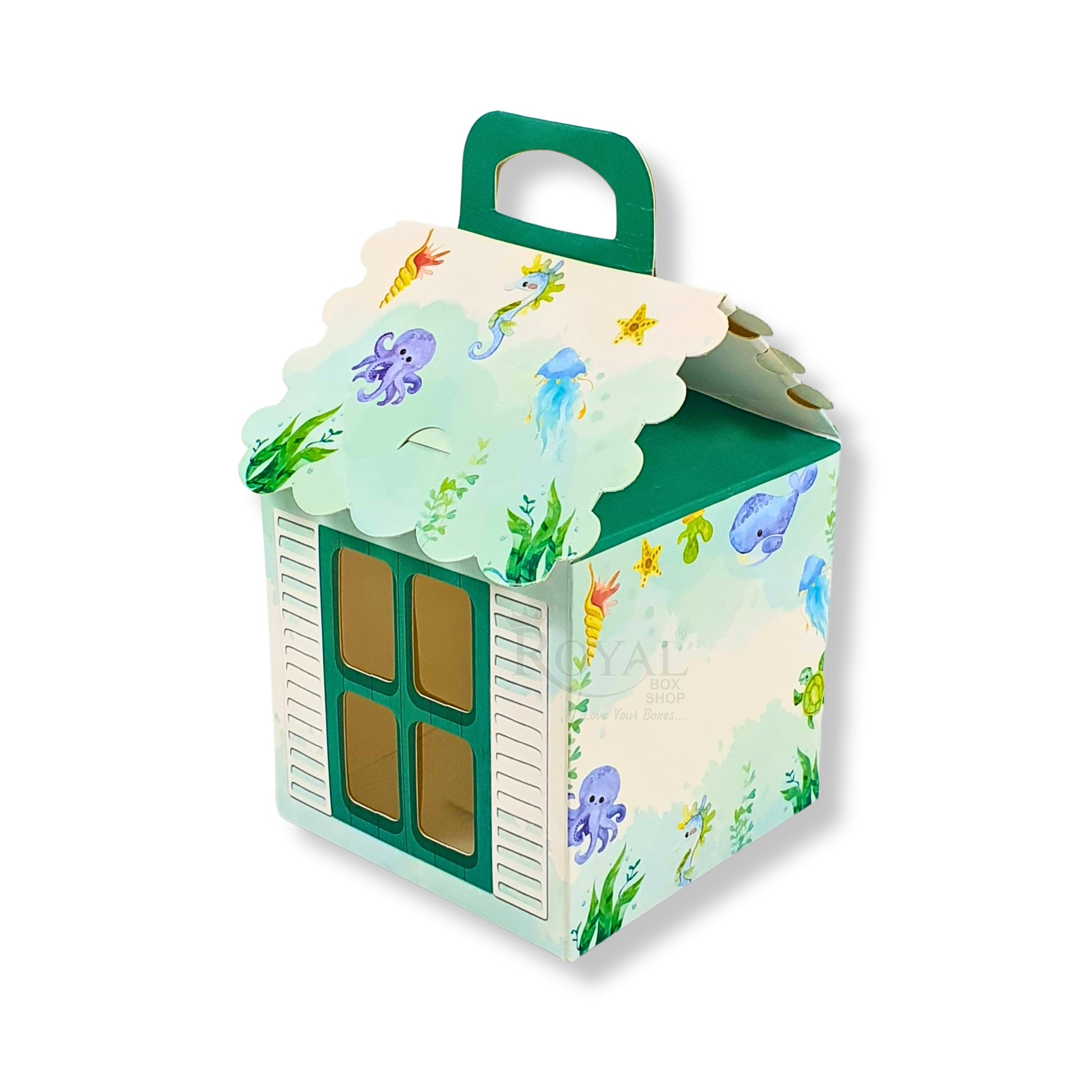Hut Shape Gift Boxes I 4x4x4 Inch I Aqua Sea Theme I Perfect For Birthday, Return Favor, Baby Announcements Royal Box Shop