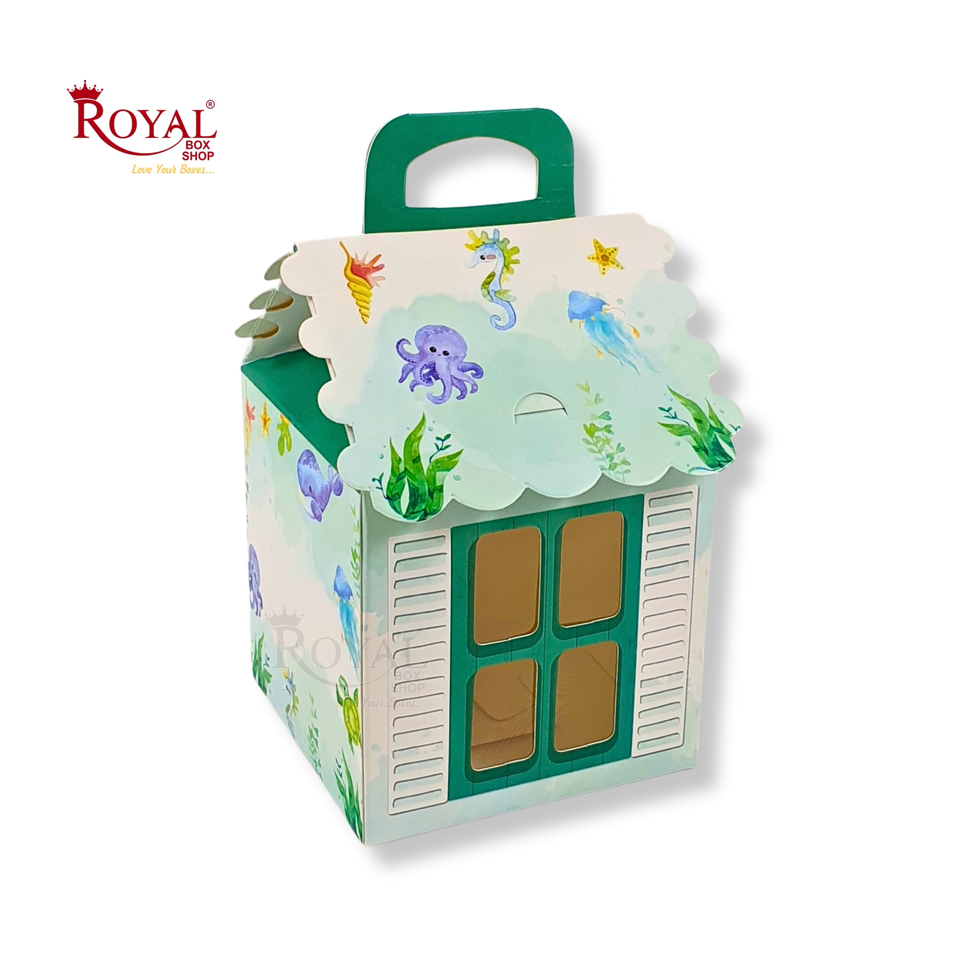 Hut Shape Gift Boxes I 4x4x4 Inch I Aqua Sea Theme I Perfect For Birthday, Return Favor, Baby Announcements Royal Box Shop