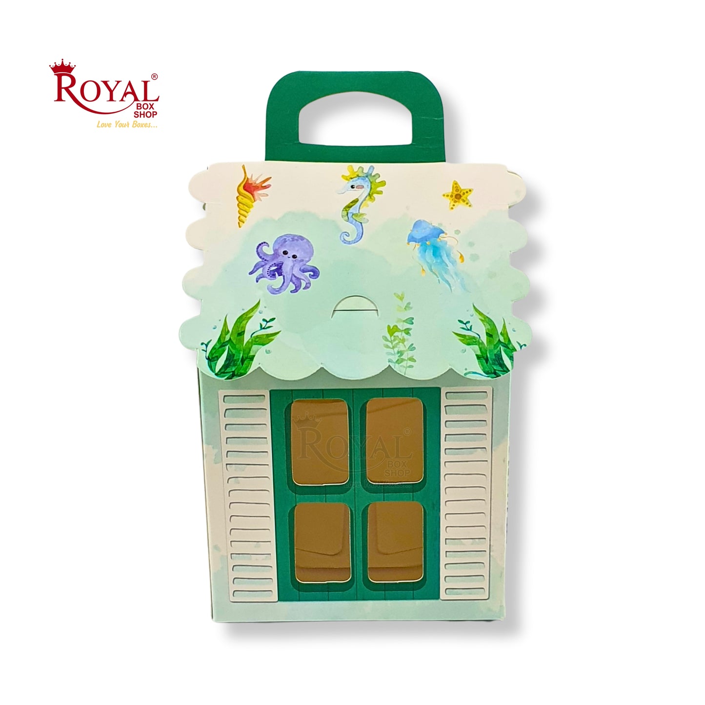 Hut Shape Gift Boxes I 4x4x4 Inch I Aqua Sea Theme I Perfect For Birthday, Return Favor, Baby Announcements Royal Box Shop