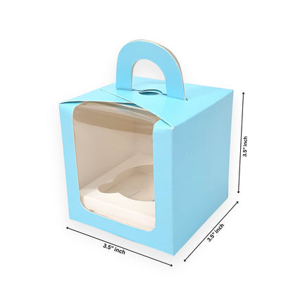 1 Cup Cake Box With Window - Size 3.5"x3.5"x3.5" - Blue