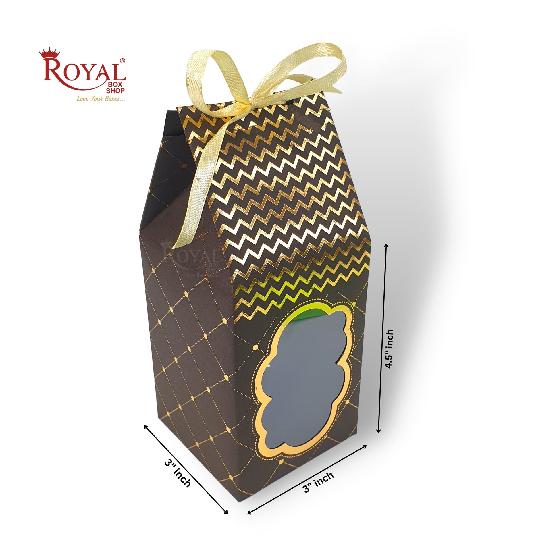 Premium Gift Box with Window I Brown Gold Leafing Print I 4.5x3x3 inches I For Return Favor Gift, Baby Shower Gifts, Room Hampers, Candy Box, Birthday Return Gift Royal Box Shop