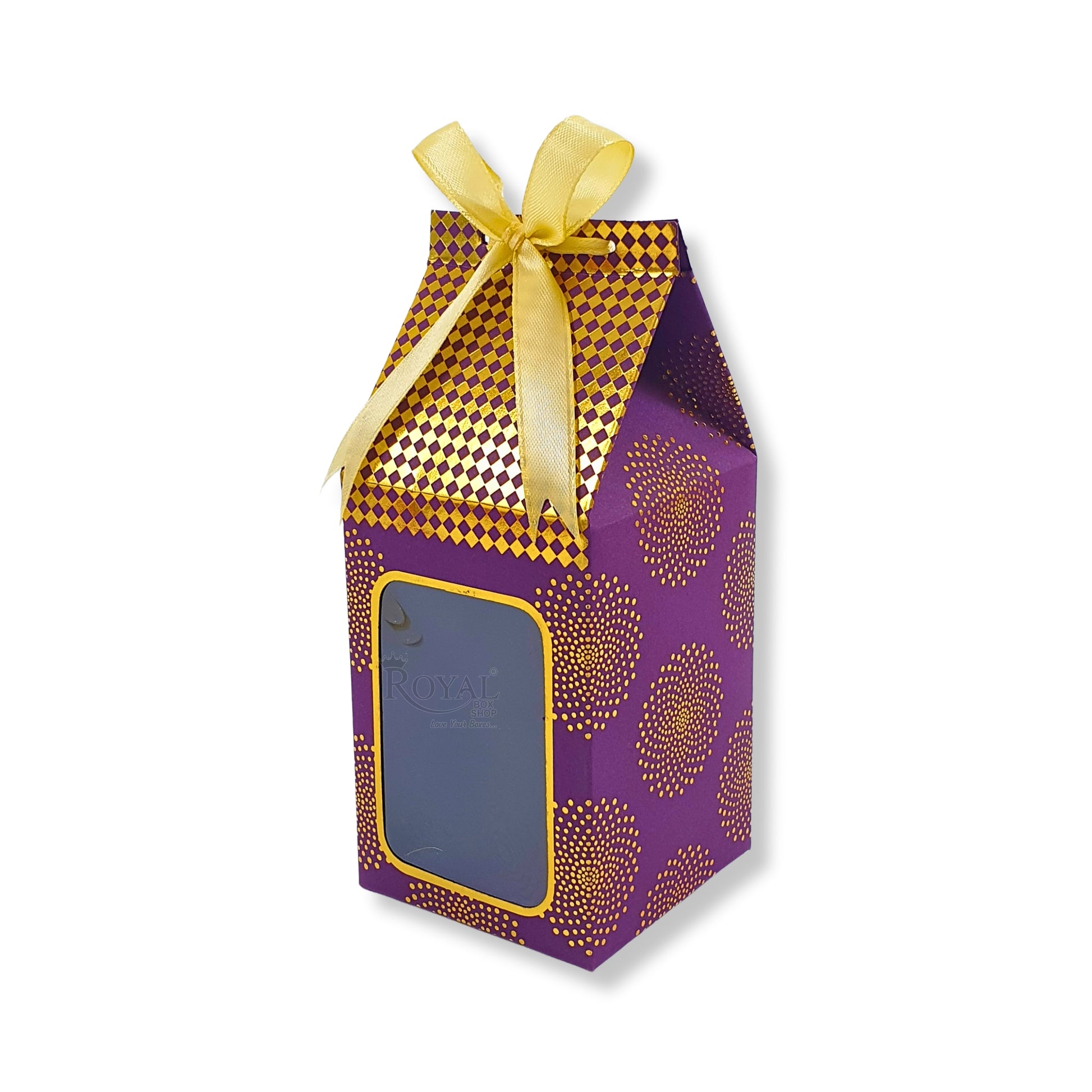 Premium Gift Box with Window I Purple Gold Leafing Print I 4.5x3x3 inches I For Return Favor Gift, Baby Shower Gifts, Room Hampers, Candy Box, Birthday Return Gift Royal Box Shop
