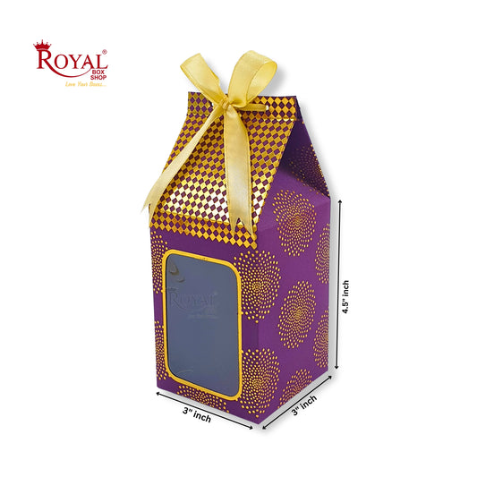 Premium Gift Box with Window I Purple Gold Leafing Print I 4.5x3x3 inches I For Return Favor Gift, Baby Shower Gifts, Room Hampers, Candy Box, Birthday Return Gift Royal Box Shop