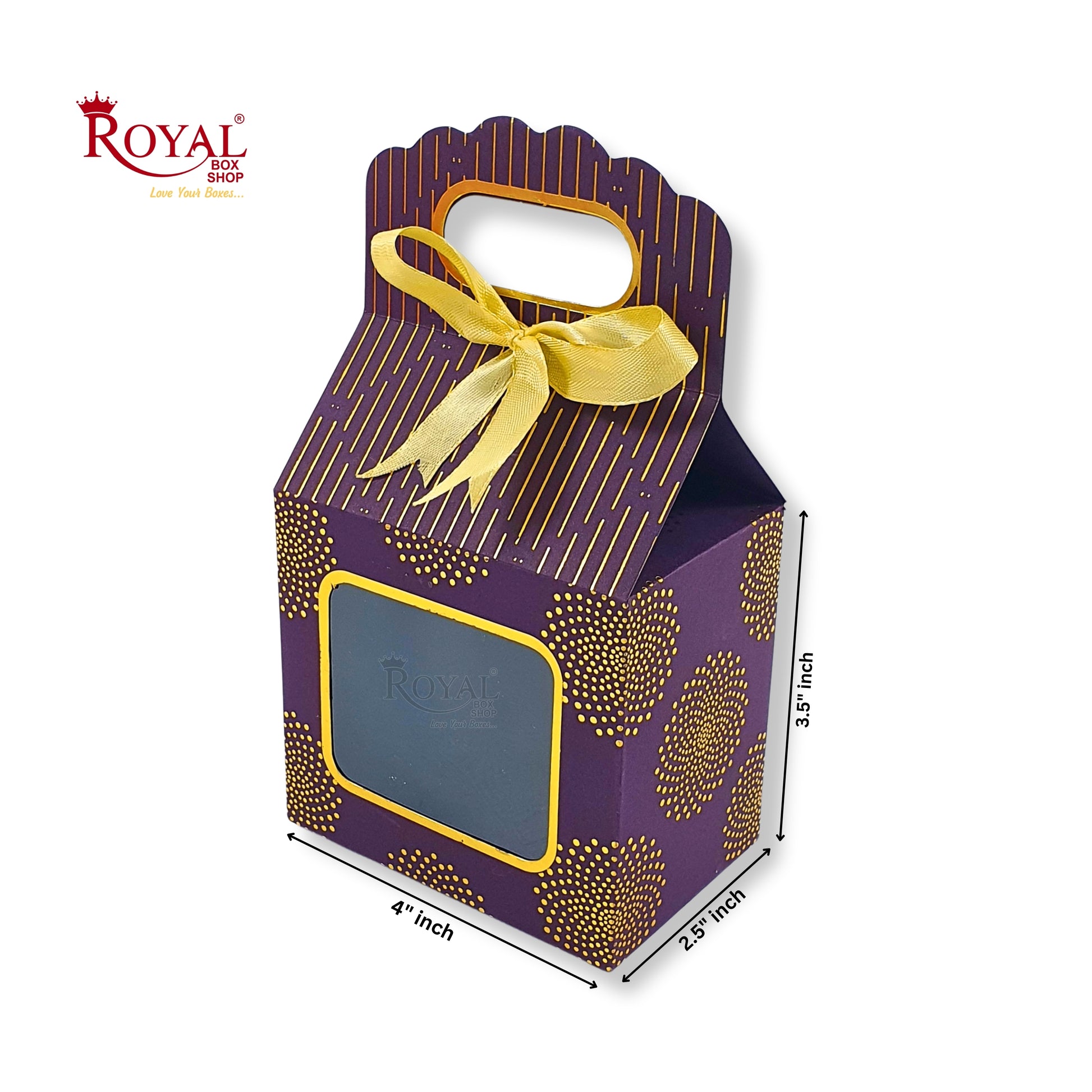 Premium Gift Box with Window I Purple Gold Leafing Print I 4x2.5x3.5 inches I For Return Favor Gift, Baby Shower Gifts, Room Hampers, Candy Box, Birthday Return Gift Royal Box Shop