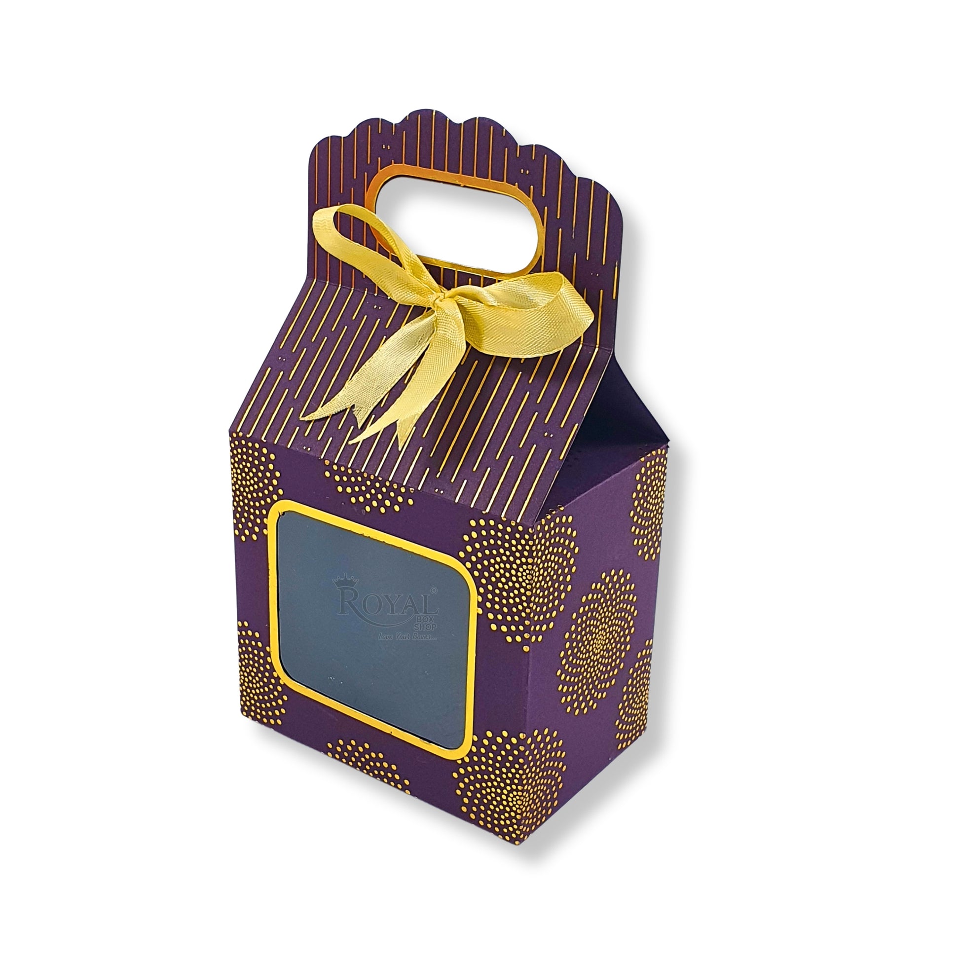Premium Gift Box with Window I Purple Gold Leafing Print I 4x2.5x3.5 inches I For Return Favor Gift, Baby Shower Gifts, Room Hampers, Candy Box, Birthday Return Gift Royal Box Shop