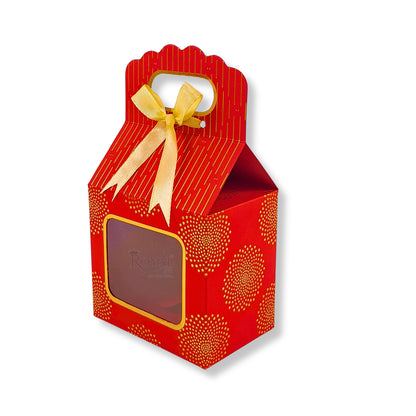 Premium Gift Box with Window I Red Gold Leaf Print I 4x2.5x3.5 inches I For Return Favor Gift, Baby Shower Gifts, Room Hampers, Candy Box, Birthday Return Gift Royal Box Shop
