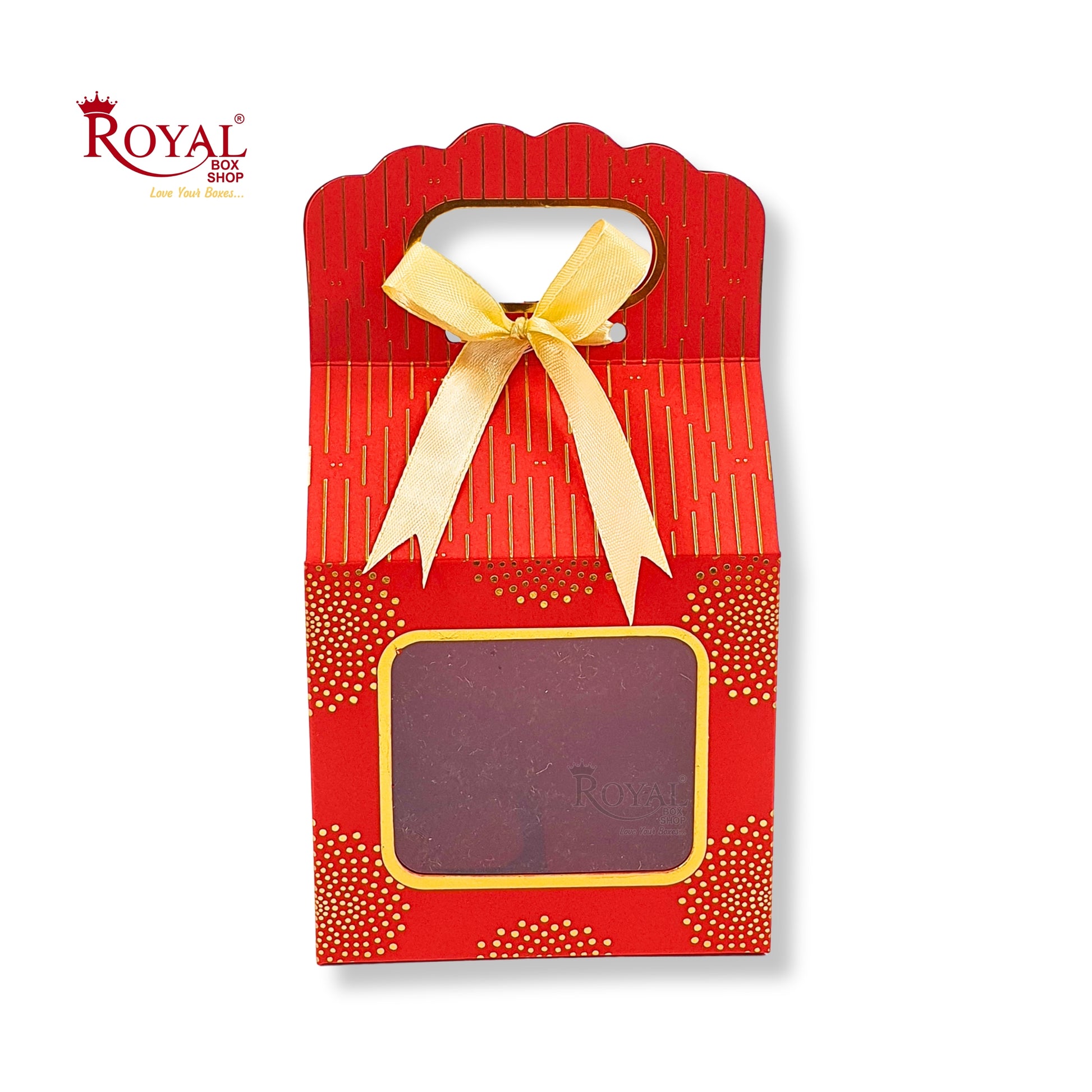 Premium Gift Box with Window I Red Gold Leaf Print I 4x2.5x3.5 inches I For Return Favor Gift, Baby Shower Gifts, Room Hampers, Candy Box, Birthday Return Gift Royal Box Shop