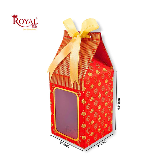 Premium Gift Box with Window I Red Gold Leafing Print I 4.5x3x3 inches I For Return Favor Gift, Baby Shower Gifts, Room Hampers, Candy Box, Birthday Return Gift Royal Box Shop