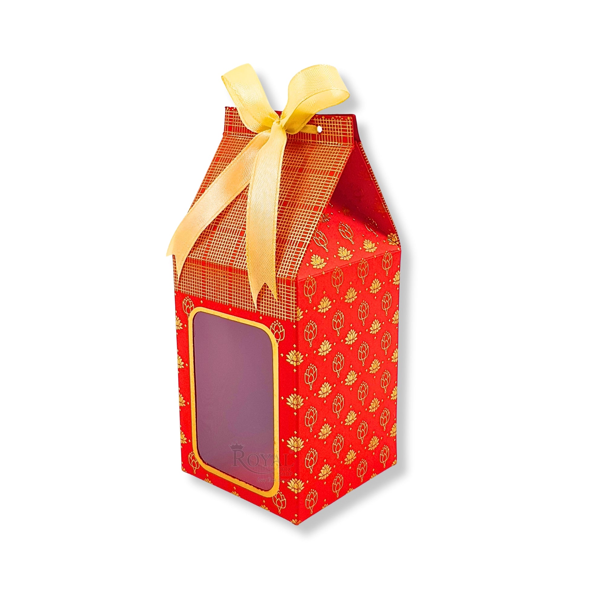 Premium Gift Box with Window I Red Gold Leafing Print I 4.5x3x3 inches I For Return Favor Gift, Baby Shower Gifts, Room Hampers, Candy Box, Birthday Return Gift Royal Box Shop