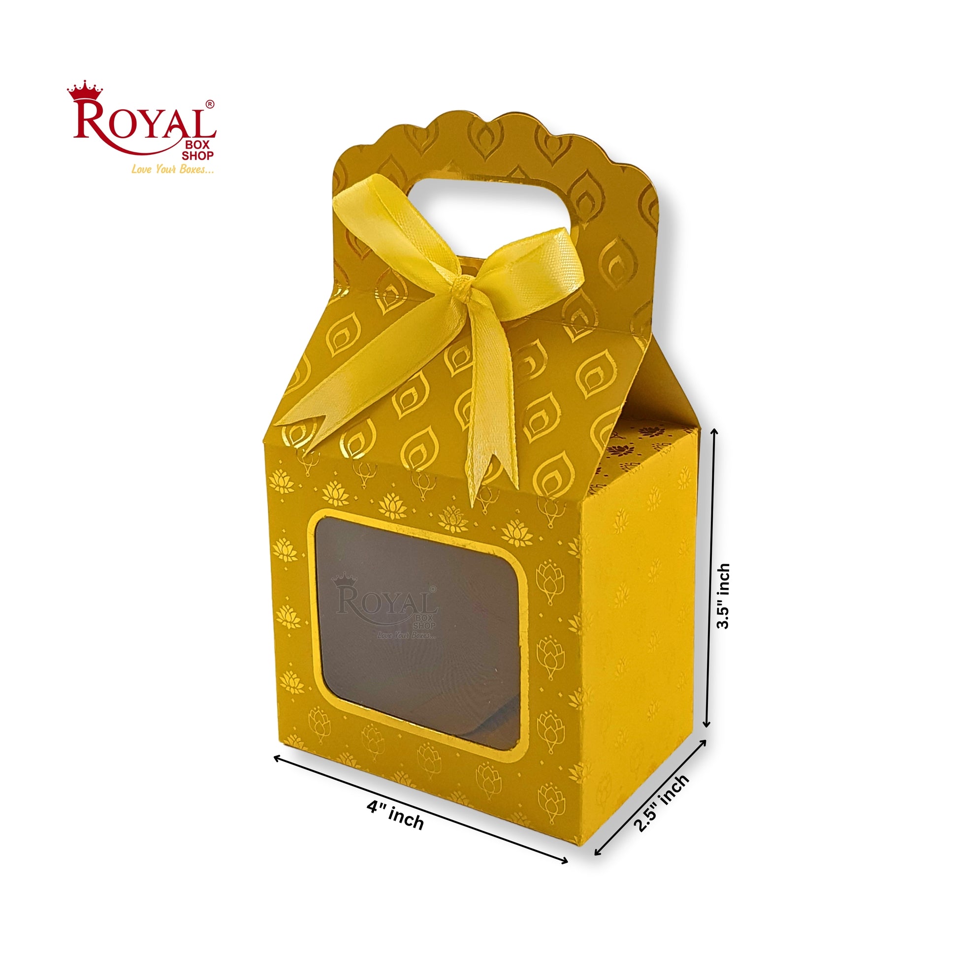 Premium Gift Box with Window I Yellow Flower Leaf Print I 4x2.5x3.5 inches I For Return Favor Gift, Baby Shower Gifts, Room Hampers, Candy Box, Birthday Return Gift Royal Box Shop