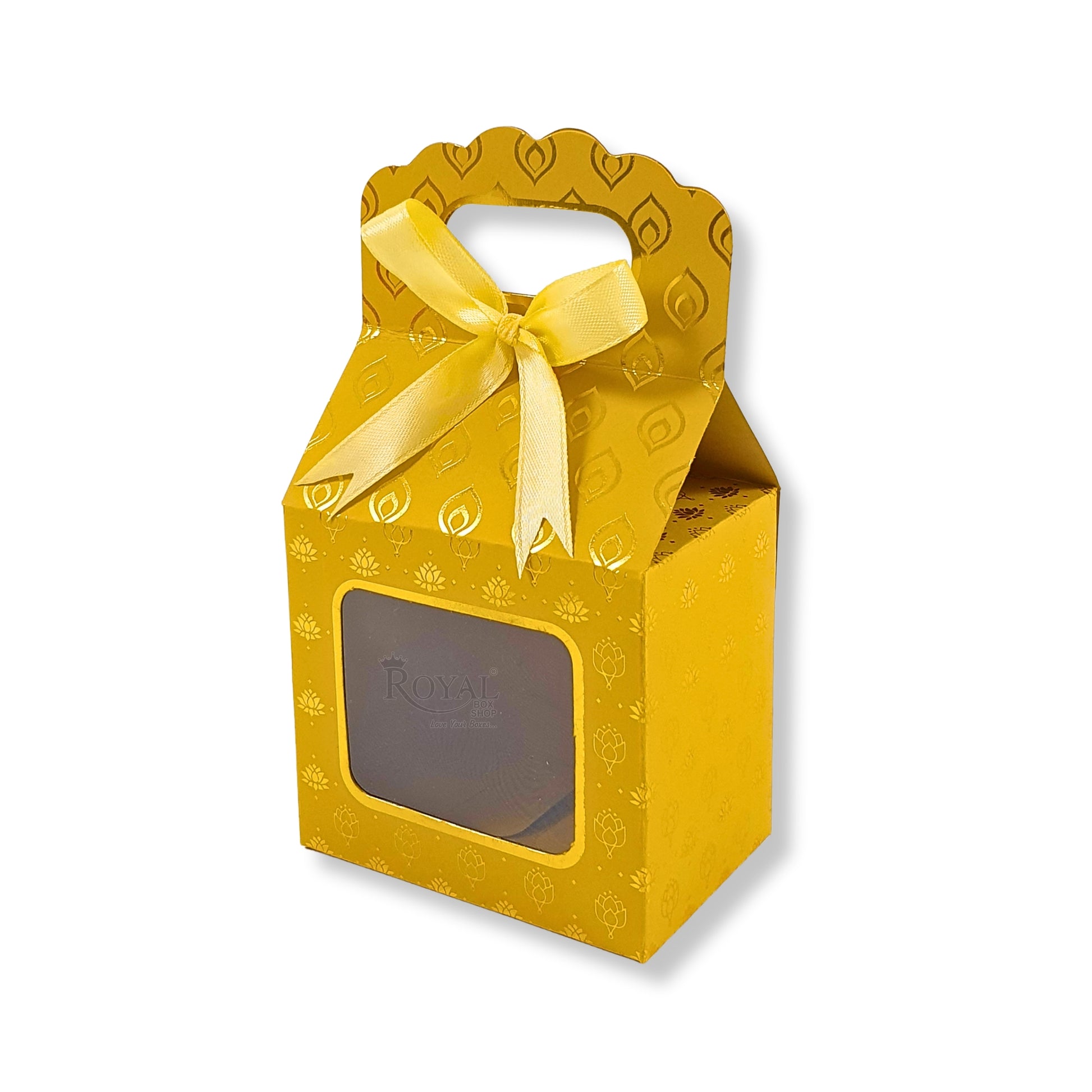 Premium Gift Box with Window I Yellow Flower Leaf Print I 4x2.5x3.5 inches I For Return Favor Gift, Baby Shower Gifts, Room Hampers, Candy Box, Birthday Return Gift Royal Box Shop