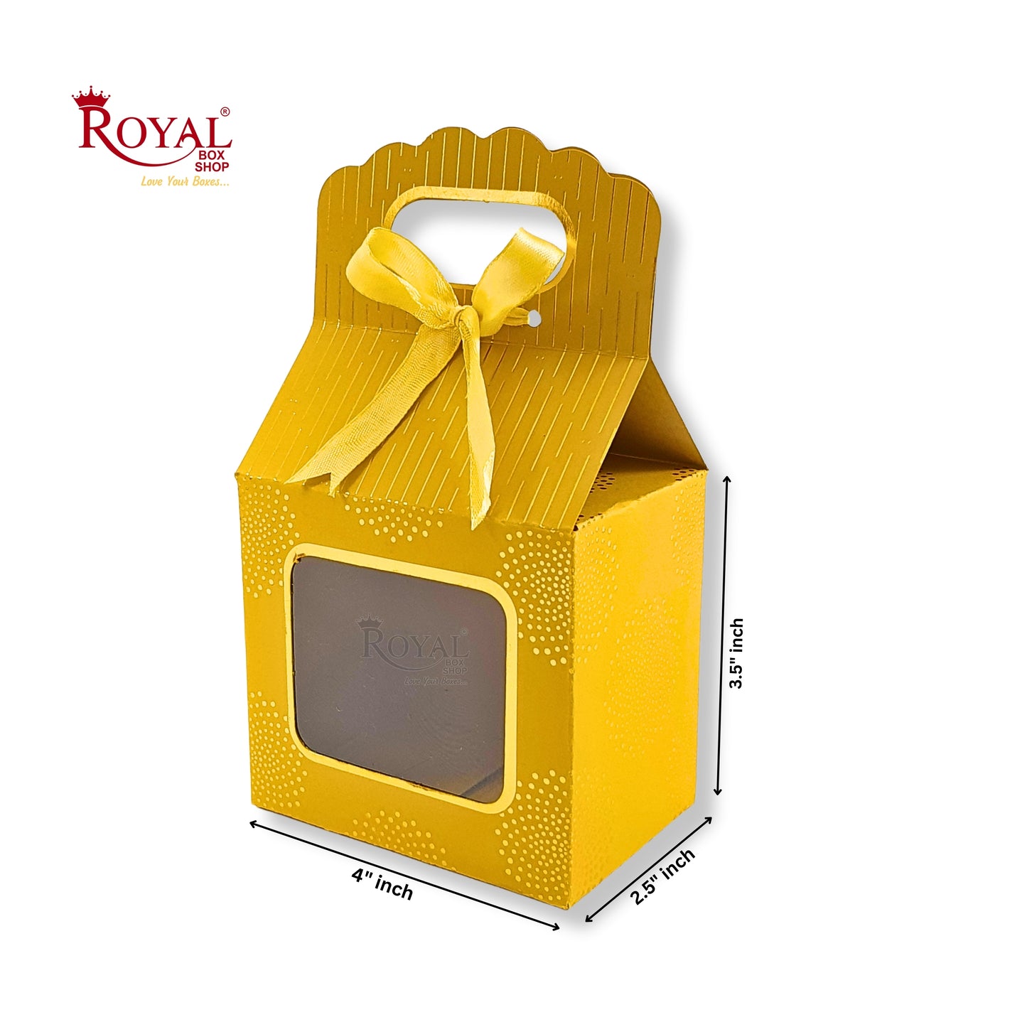 Premium Gift Box with Window I Yellow Gold Leaf Print I 4x2.5x3.5 inches I For Return Favor Gift, Baby Shower Gifts, Room Hampers, Candy Box, Birthday Return Gift Royal Box Shop