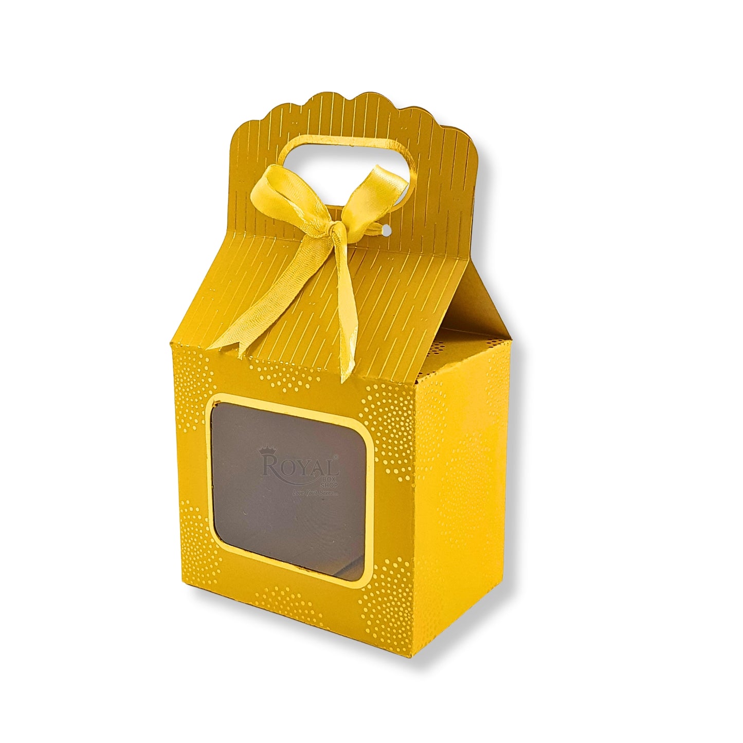Premium Gift Box with Window I Yellow Gold Leaf Print I 4x2.5x3.5 inches I For Return Favor Gift, Baby Shower Gifts, Room Hampers, Candy Box, Birthday Return Gift Royal Box Shop