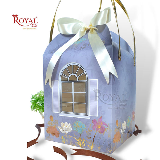 Premium Hut Theme Boxes I  7.5x7.5x8.5 Inch I Grey Color Gold Leaf Printing I Christmas Gifting, Wedding, Corporate, Birthday Return Gifting Hamper Bags Royal Box Shop
