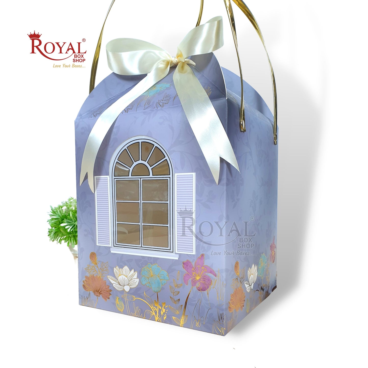 Premium Hut Theme Boxes I 7.5x7.5x8.5 Inch I Grey Color Gold Leaf Printing I Christmas Gifting, Wedding, Corporate, Birthday Return Gifting Hamper Bags Royal Box Shop