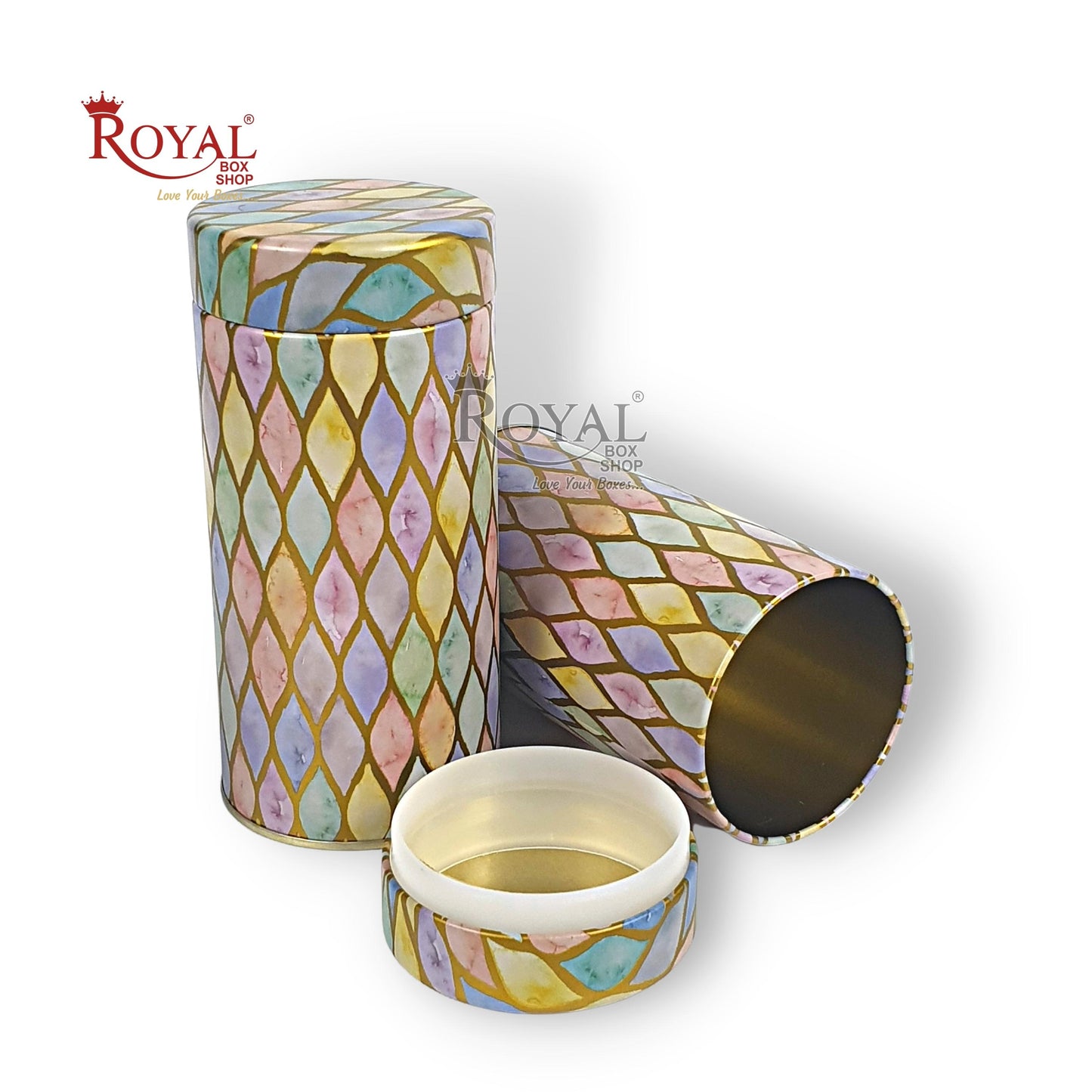 Premium Tin Jars I 6"x3" Inches I Multicolor I Golden Foiling I Cannister for Return Gifts, Christmas GIft, Hamper Box, Storage Royal Box Shop