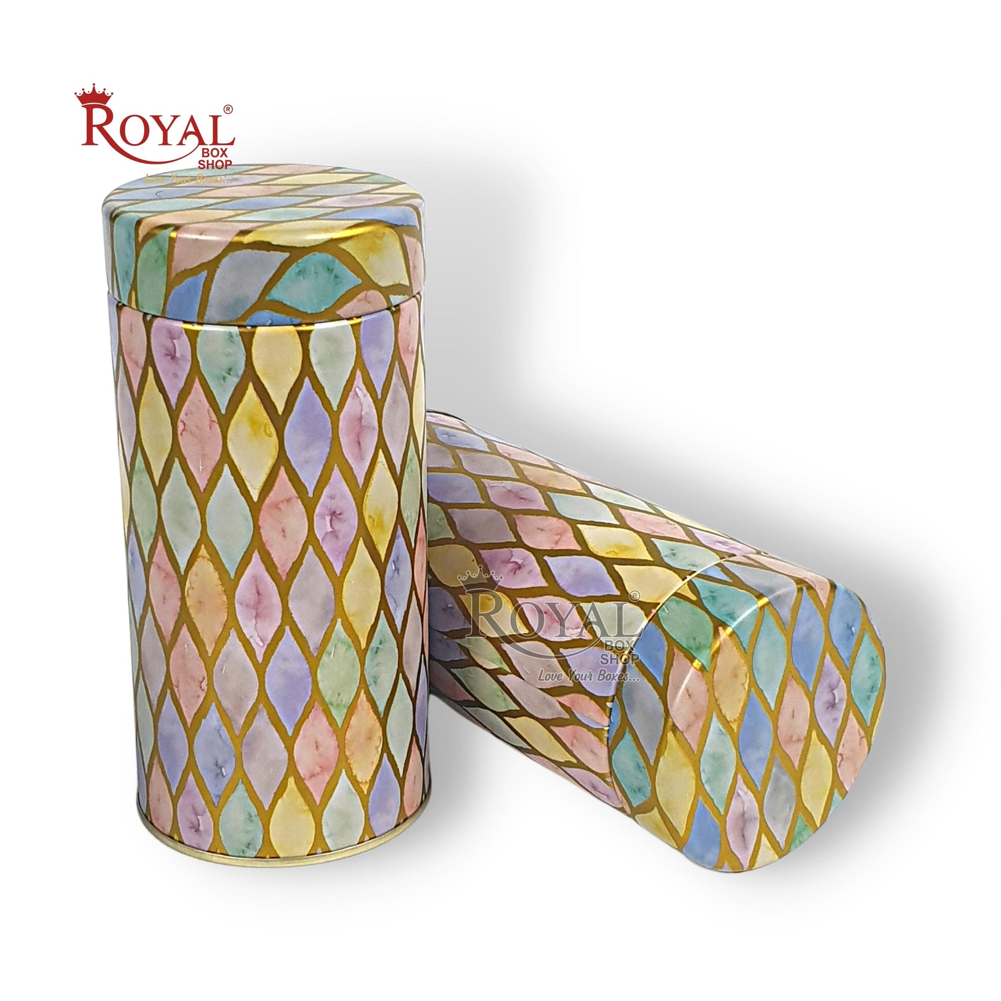 Premium Tin Jars I 6"x3" Inches I Multicolor I Golden Foiling I Cannister for Return Gifts, Christmas GIft, Hamper Box, Storage Royal Box Shop
