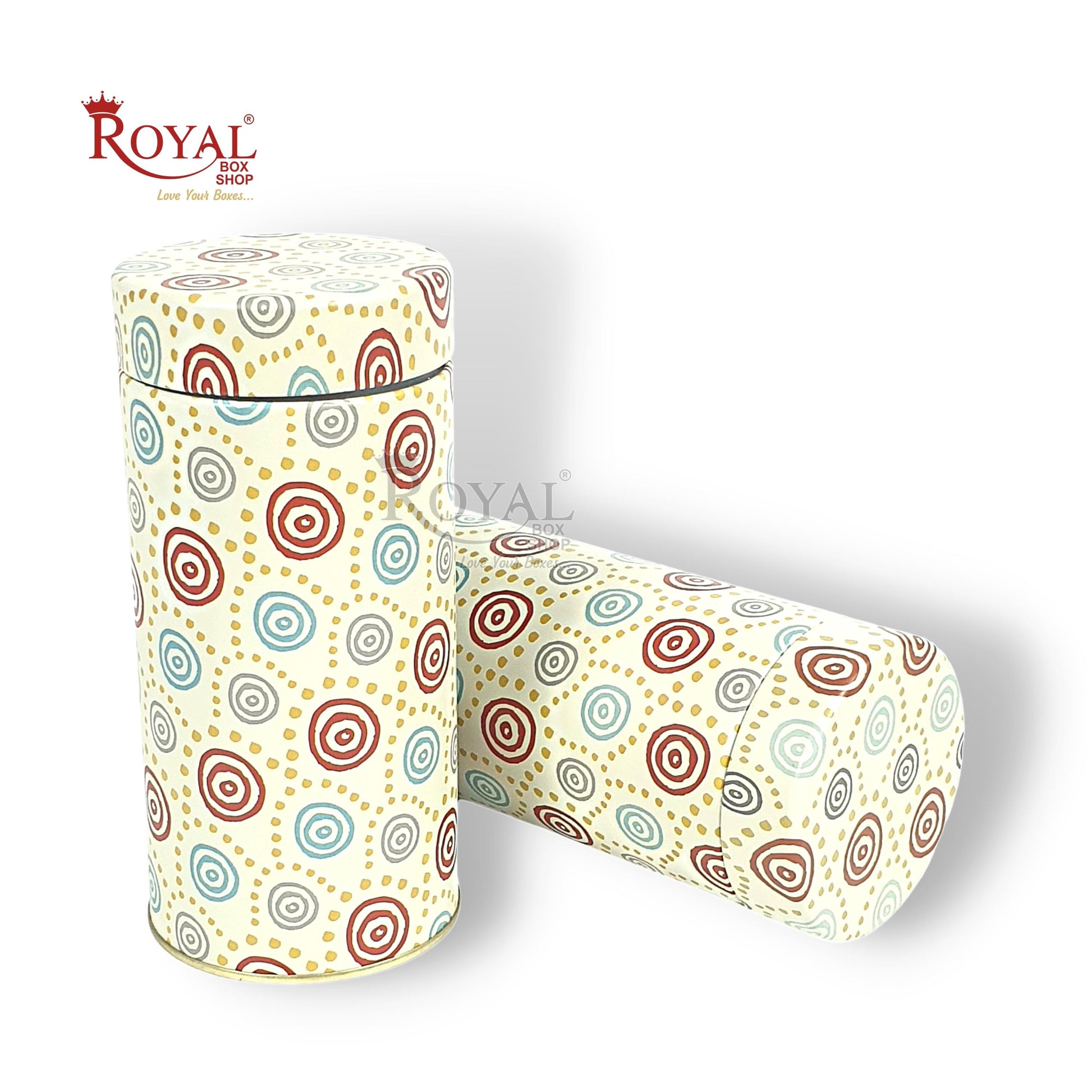 Premium Tin Jars I 6"x3" Inches I Polka Multi Color I Golden Foiling I Cannister for Return Gifts, Christmas GIft, Hamper Box, Storage Royal Box Shop
